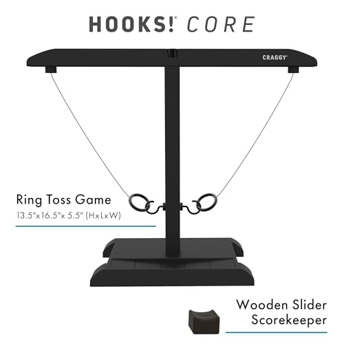 Craggy Games Hooks! CORE – Ring Toss Game for Adults with Built-in Scoring – 2 Player Hook and Ring Tabletop Game – Indoor Outdoor