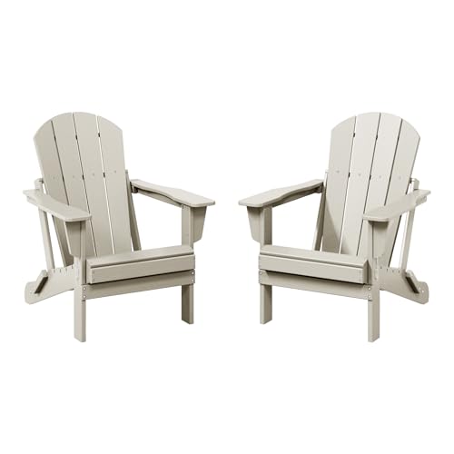 WestinTrends Malibu 2 Piece Set Outdoor Folding Poly Adirondack Chair, Sand - color: Sand, size: 2 Chair