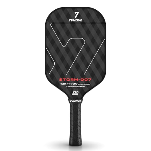 YVmove USAPA Approved Raw Carbon Fiber Pickleball Paddle, 16mm Thermoformed Pickleball Racket with High Spin & Extended Grip, Professional Pickleball Paddle for Control and Power - color: Matte Black