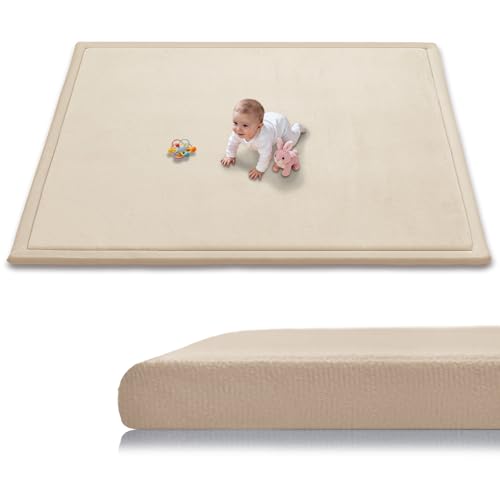 Baby Play Mat for Floor, 71'' x 59'' Thicken Foam Soft Padded Playmat for Tummy Time, Playpen Mat for Toddlers Infant Kids, Water-Repellent Coral Velvet, Non-Slip Bottom Safe for Crawling (Brown) - color: Brown, size: 71"×59"×1.3"