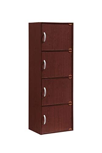 HODEDAH IMPORT 4-Shelf Bookcase Cabinet, Mahogany - color: Mahogany