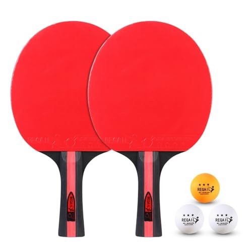 2 Pack Table Tennis Sets with 3 Balls and Carry Bag – Beginner Paddles for 2 Players, Durable Polar Wood Rackets and Zippered Case - color: Red B