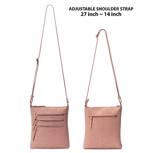Solene Crossbody Bag Functional Multi Pocket Messenger Purse Top Zip Closure Shoulder Handbag With Adjustable Strap - color: Rose Pink
