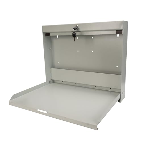 Wall Mounted Storage Rack with Locking Fold Down Shop Desk, Space Saving Table with Storage Shelves 20" W x 3-3/8"D (Tan)