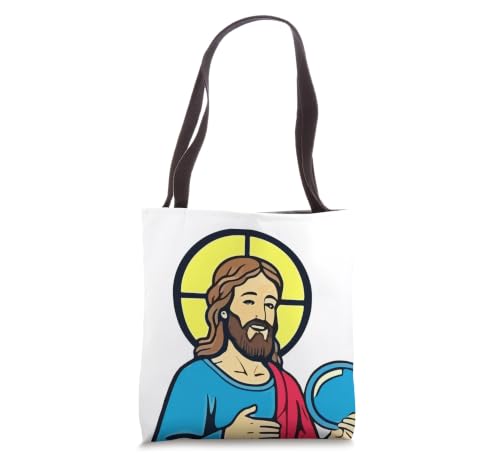 WWJT What Would Jesus Throw Disc Golf Jesus Treesus Saves Tote Bag