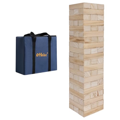 Offelec Tumbling Tower Blocks Games,Large Wooden Blocks Stacking Game for Kids Adults Family Classic Stacking Board Games for Indoor Outdoor Backyard Lawn Stack to Over 3.2Ft- 60pcs with Carrying Bag - style: Over 3.2Ft