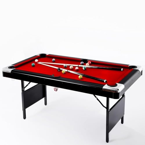 Billiards Table, Portable Foldable Space-Saving Table, Pool Table,Billiard Table Set Includes Balls, Cues, Chalks and Brush, Perfect for Family Game Room,Adult Rrec Room - color: Red