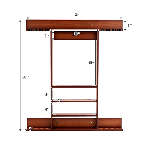 GYMAX Pool Stick Holder, Wall Mount 8 Pool Cue Rack made of 100% Pine Wood, Billiard Cue Racks Pool Table Accessories for Game Room Club Men Cave