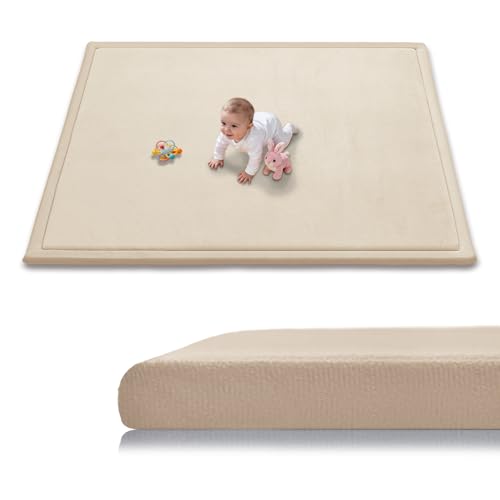 Baby Play Mat for Floor, 50'' x 50'' Thicken Foam Soft Padded Playmat for Tummy Time, Playpen Mat for Toddlers Infant Kids, Water-Repellent Coral Velvet, Non-Slip Bottom Safe for Crawling (Brown) - color: Brown, size: 50"×50"×1.3"