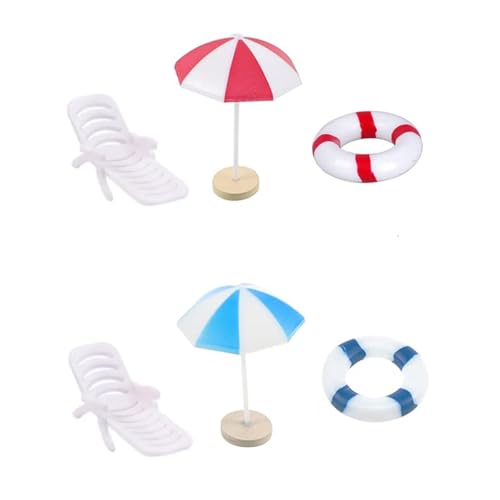 Mini Beach Ornaments Dollhouse Decor,Miniature Chair Umbrella Life Buoy Model for Home Craft Photography Props DIY Landscaping Swimming Pool