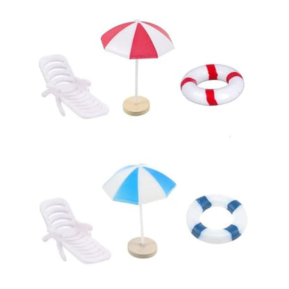 Mini Beach Ornaments Dollhouse Decor,Miniature Chair Umbrella Life Buoy Model for Home Craft Photography Props DIY Landscaping Swimming Pool
