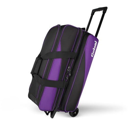 Goloni 3 Ball Bowling Bag with Wheels, Rolling Bowling Roller Bag with Retractable Handle for Balls & Bowling Accessories - color: 3 Ball-Purple