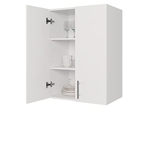 24 x 33 Inch Wall Cabinet Set of 2, Kitchen Wall Mounted Wooden Storage Cabinet, Double Door Cabinet with Soft Close, Metal Handle, Adjustable Shelf for Kitchen Laundry Bathroom Garage, White - color: White