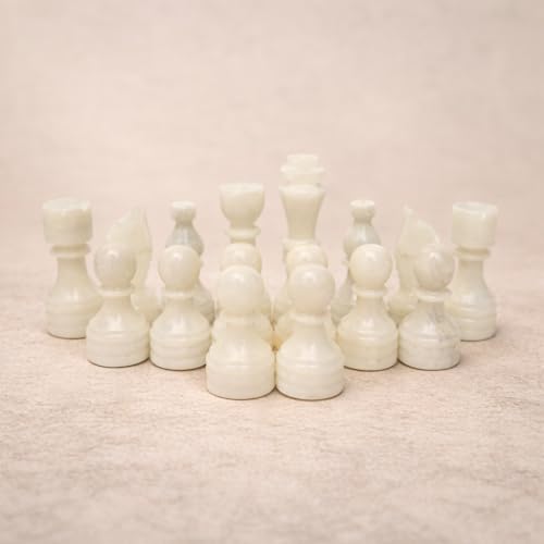 Handcrafted Premium Marble Chess Pieces Set Elegant 32-Piece Replacement for 12-15 Inch Chess Boards with Storage Box (Grey and White) - color: Grey and White