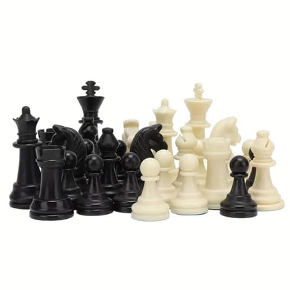 32 Plastic Chess Pieces Set - Black & White Chessmen for 15-20 Inch Boards, Felt Bottom, with Drawstring Storage Bag - Ideal for Beginners & Chess Enthusiasts-No Board Included (3.82inch/9.7cm) - size: 3.82inch/9.7cm