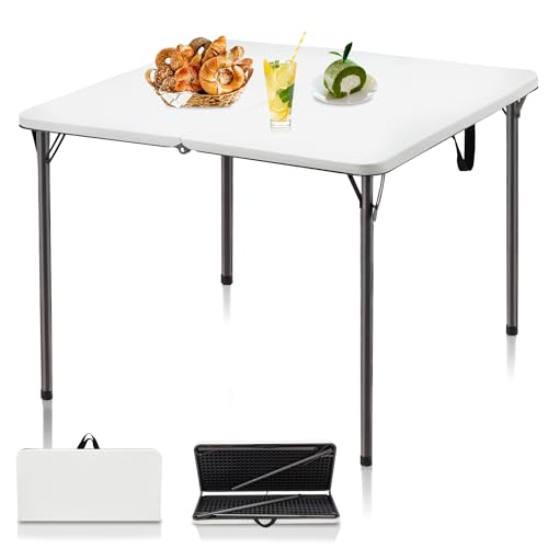 Kasunpul 34" Folding Table, Portable Square Folding Card Table with Collapsible Legs & Carrying Handle, Plastic Tables for Camping,Picnic, Office, Party, White - color: White