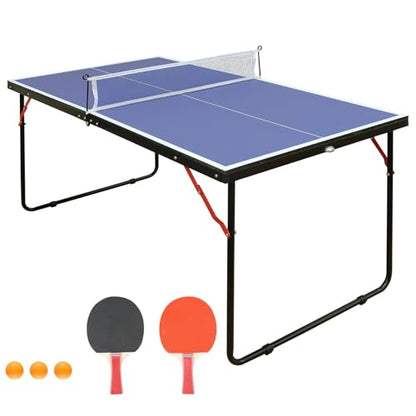 4.5ft Foldable Table Tennis Set, Portable Ping Pong Table with Net & 2 Paddles & Balls, Multi-Use Family Game Table Compact Design for All Ages, Blue - size: 4.5ft-Table Tennis Set Blue