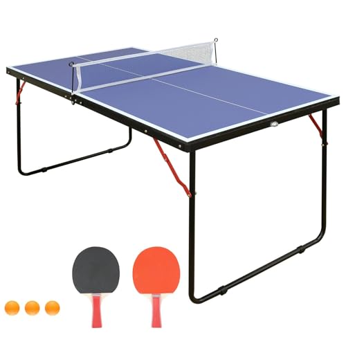 4.5ft Foldable Table Tennis Set, Portable Ping Pong Table with Net & 2 Paddles & Balls, Multi-Use Family Game Table Compact Design for All Ages, Blue - size: 4.5ft-Table Tennis Set Blue