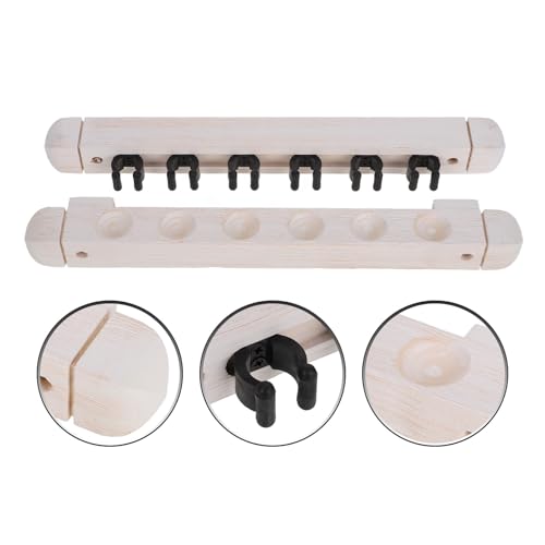 Cabilock Wall Mounted Pool Cue Stick Holder Rack, Solid Wood Billiard Cue Organizer 6 Slots, White Pool Stick Storage for Game Room Billiards Accessories