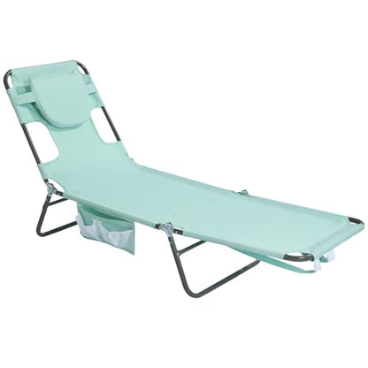 SunnyFeel Lounge Beach Chair for Adults with Face Hole, Backpack Reclining Beach Chairs Lay Flat, Sun Face Down Tanning Chair, Portable Folding Camping Cot for Outside Pool, Sunbathing, Reading - color: Teal