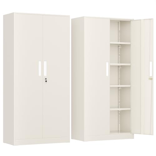 INTERGREAT Metal Lockable Storage Cabinet, 72” Storage Cabinet with 2 Doors and 4 Adjustable Shelves for Office, Home, Garage, Pantry (Assembly Required, Gray) - color: Grey, size: 72" Storage Cabinet