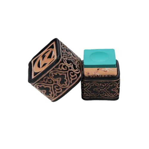 KONLLEN Leather Engraved Chalk Holder Magnetic Vegetable Tanned Leather Pool Cue Snooker Silent Billiard Accessories - color: VT Holder-Green with Royal Holder