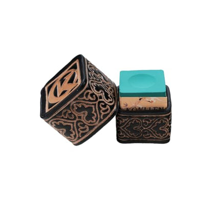 KONLLEN Leather Magnetic Chalk Holder, Pool Cue Accessory | Round or square engraved leather holder keeps billiard chalk secure and easy to reach during pool play. - color: 015VT Holder-Green