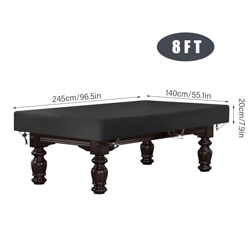 Pool Table Cover 8 Feet Outdoor Table Covers Waterproof 210d Oxford Fabric Dustproof Fits Standard 8ft Billiard Tables (96.46x55.12x7.87 Inch) - Black..
