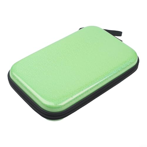 EVA Hard Shell Table Tennis Racket Bag, Waterproof Pong Paddle Case with Elastic Straps, Large Capacity Storage for 2 Rackets and Balls, Portable Carry Handle - size: green