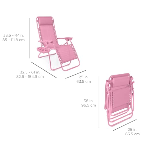 Best Choice Products Set of 2 Adjustable Steel Mesh Zero Gravity Lounge Chair Recliners w/Pillows and Cup Holder Trays - Carnation - color: Carnation, size: Standard