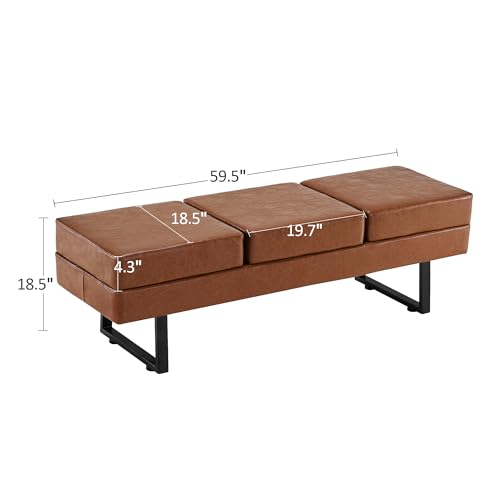BarberPub Waiting Room Chairs, Heavy Duty Office Guest Reception Bench, Faux Leather Upholstered Lobby Chairs for Salon, Conference Room 7008 (Cognac) - color: Cognac