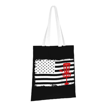 NIENIE Disc Golf Usa Flag Tote Bag for Women Shopping Bags Reusable Large Capacity Casual Shoulder Handbags DIY Gift Bags Cute Canvas Tote Bag