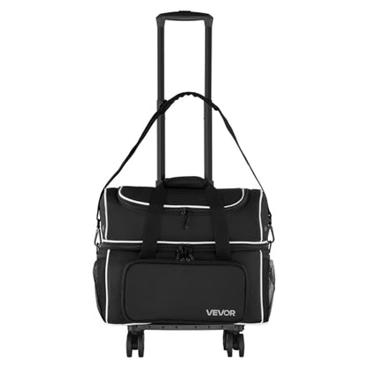 VEVOR Bowling Ball Bag, 2-Ball Bowling Bag with Wheels, Featuring a Separate Compartment for Shoes (Up to US Size 16) & Oversized Accessory Pocket, Retractable Handle Extends to 41.32 in