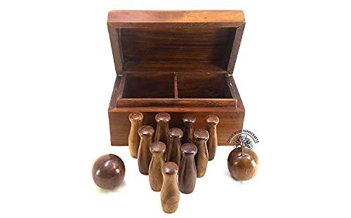 Wooden Bowling Mini Game 12 Bottle 2 Boll | Mini Wood Bowling Game | Antique Wooden Bowling Game - Dimension: Length 6 inch Width 3.5 inch Height 3 inch.