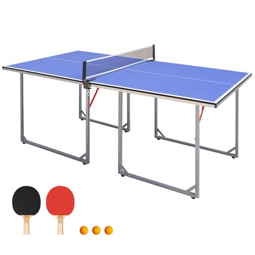 Ping Pong Table Foldable Table Tennis Table with Net, Table Tennis Paddles and Balls, 4.5FT/6FT/9FT MDF Multi-Use Family Game Table for Kid Teenager Adult, Compact & Portable - color: 6FT-White Legs/72''x36'', size: 6FT/72''x36''