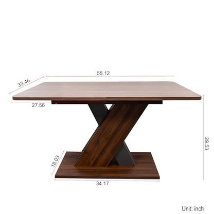 55"-71" Extendable Dining Table for 4-8 People, Space-Saving Extra Long Transformer Table with Extension Leaves Holder, Walnut - color: Walnut, style: 55" - 71" (4-8 People)