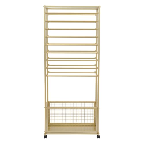 JenyunTech 20 Tier Ribbon Organizer, Double-Sided Flower Cart Display Stand, Multifunctional Display Shelf with Wheels and Storage Basket for Wrapping Paper, Scarves, Shawls - color: 20-Tier, 26in, Gold