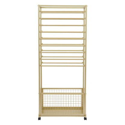 JenyunTech 20 Tier Ribbon Organizer, Double-Sided Flower Cart Display Stand, Multifunctional Display Shelf with Wheels and Storage Basket for Wrapping Paper, Scarves, Shawls - color: 20-Tier, 26in, Gold
