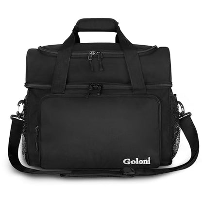 Goloni 2 Balls Bowling Bag with Ball Holder - Fits Bowling Shoes Up to Mens Size 16 and Accessories - color: Black