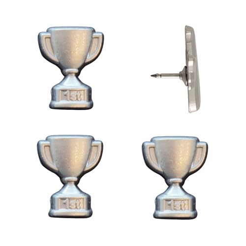 1st Place Trophy Push Pins - Silver First Place Trophy Map Pins for Cork Boards, Maps, or Lapel Use - Designed in USA - Set of 4 - color: 1st Place Trophy - Silver, size: Set of 4