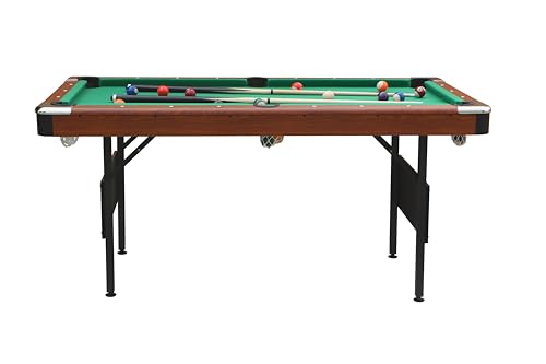 6ft Billiard Table Pool Table for Home, Professional Style MDF Top with Steel Legs & Blue Velvet Cloth, Foldable Game Table for Office, Apartment, Family Game Room Indoor Entertainmen