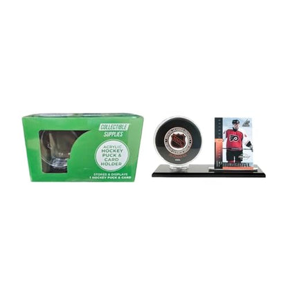 Acrylic Hockey Puck and Card Display Case | Acrylic Holder | Black Base and Clear Viewing Display Case | Protection & Elegant Design