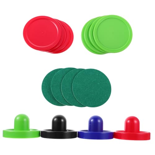 Mikinona Plastic Air Hockey Pushers and Pucks Replacement Accessories for Table Game Ergonomic Design with Felt Bottom for Smooth Glide High Impact Resistant Parts in Blue Black Red and