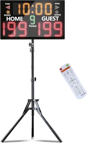 YZ Bigger LED Digital Scoreboard, Portable Basketball Scoreboard with Timer Clock, Electronic Scoreboard with Remote, Tabletop Scoreboard Clock, Score Keeper for Outdoor Game - style: scoreboard with tripod