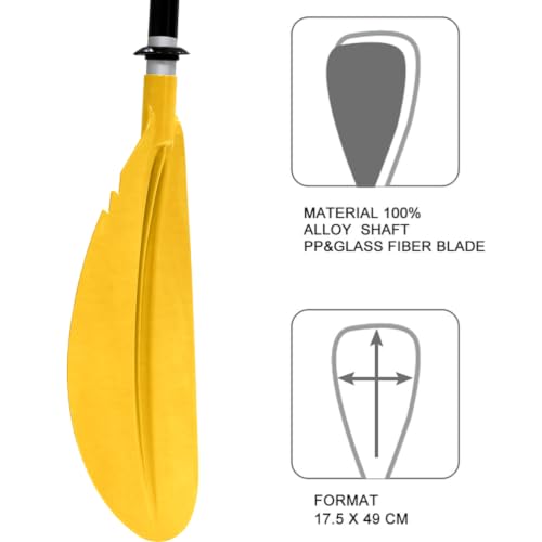 Karltion Kayak Paddle - Adjustable 2 Pieces Aluminum Alloy Shaft with Glass Fiber Blade for Surfing,Oar Fishing Easy Packable Travel - color: Yellow, size: 86"-1 paddle