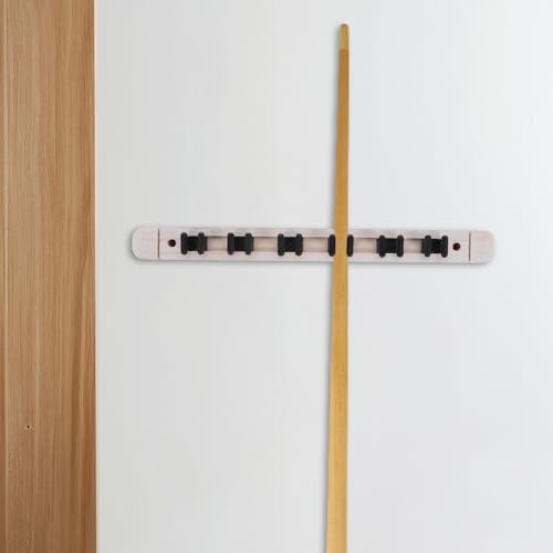 Toyvian Wall Mounted Pool Cue Rack Solid Wood Billiard Stick Holder White 6-cue Storage Organizer for Game Room and Billiards Accessories