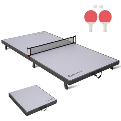 RAYKEEP Mini Foldable Table Tennis Table, Portable Ping Pong Game Table for Indoor & Outdoor, Table Tennis Table Set w/Net, 2 Paddles, 2 Balls, No Assembly, 48inch (Grey)