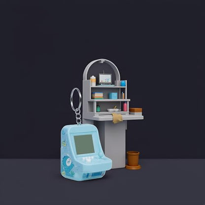 Blue Micro Player Mini Arcade Machine with Keychain, 26 Classic Game Modes Support Music Mini Building Block Game Console，Plug and Play Video Games