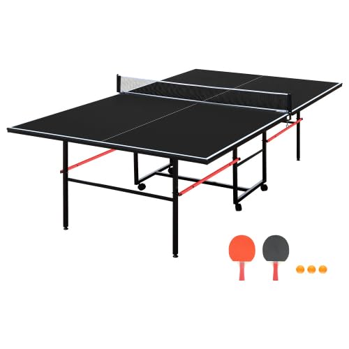 6FT/8FT/9FT Mid-Size Table Tennis Table Ping-Pong Table Set Foldable & Portable Table Indoor Outdoor for Family Game - color: Black, size: 9FT