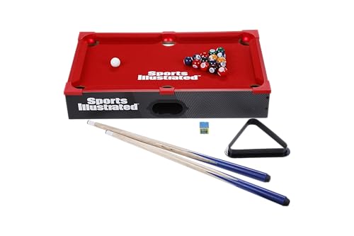Sports Illustrated - Light Up Tabletop Billiards Game, Portable LED Mini Pool Table Set with Compact Design, Cues, Balls and Accessories Included for Kids and Family Game Night